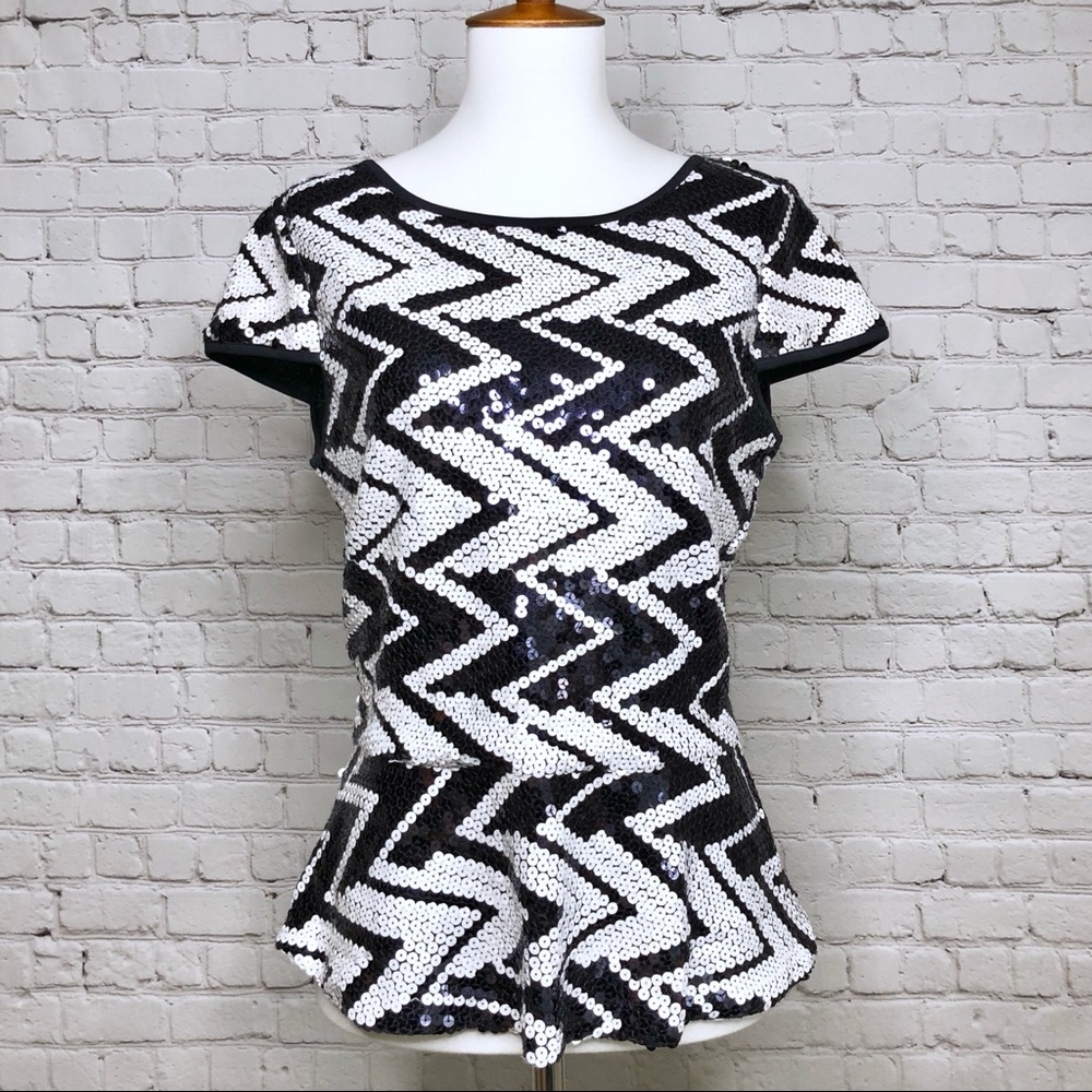 Gianni Bini Sequin Chevron Peplum Top